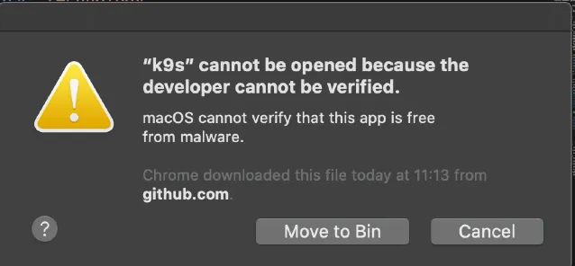 macOS Catalina security alert dialog