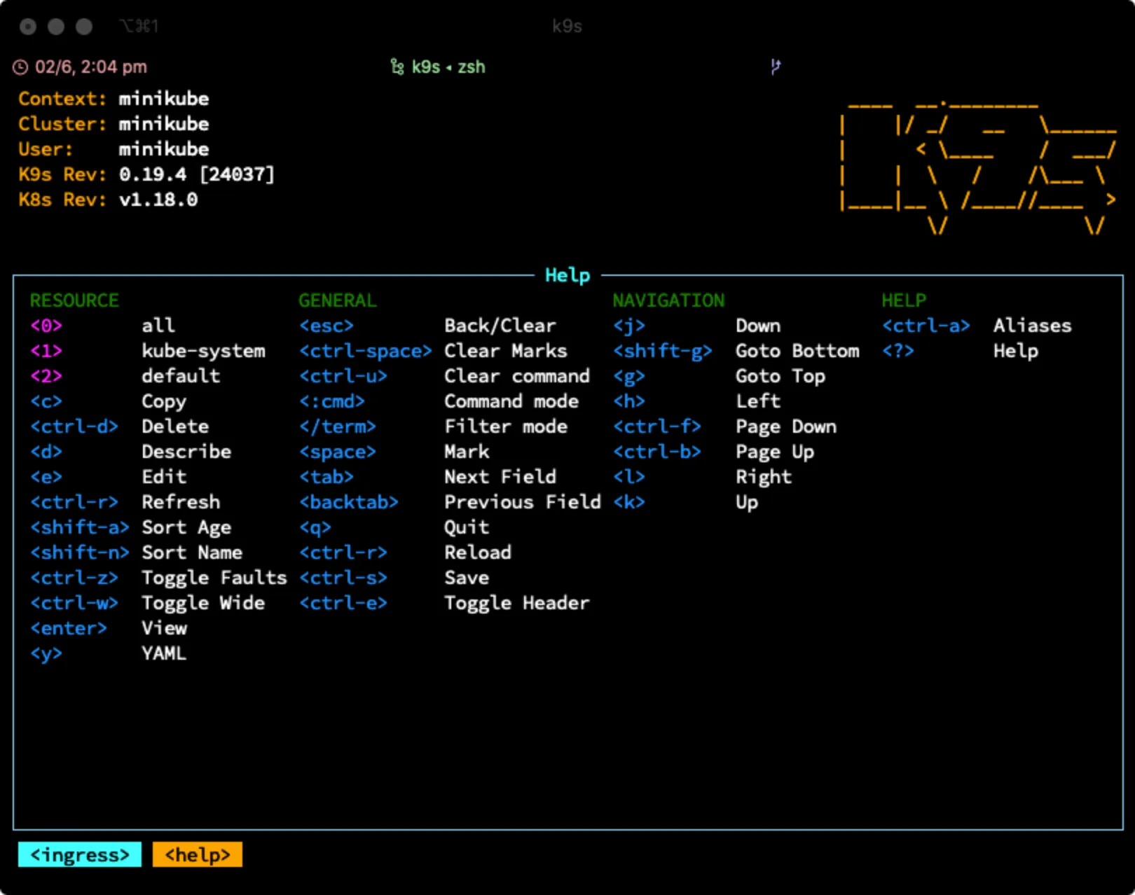 K9s key bindings reference