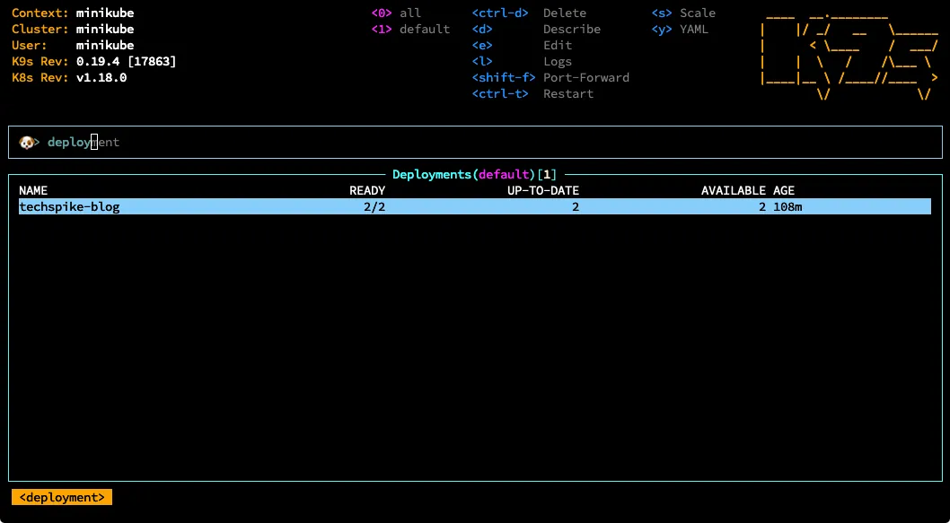 Selecting a resource type in K9s