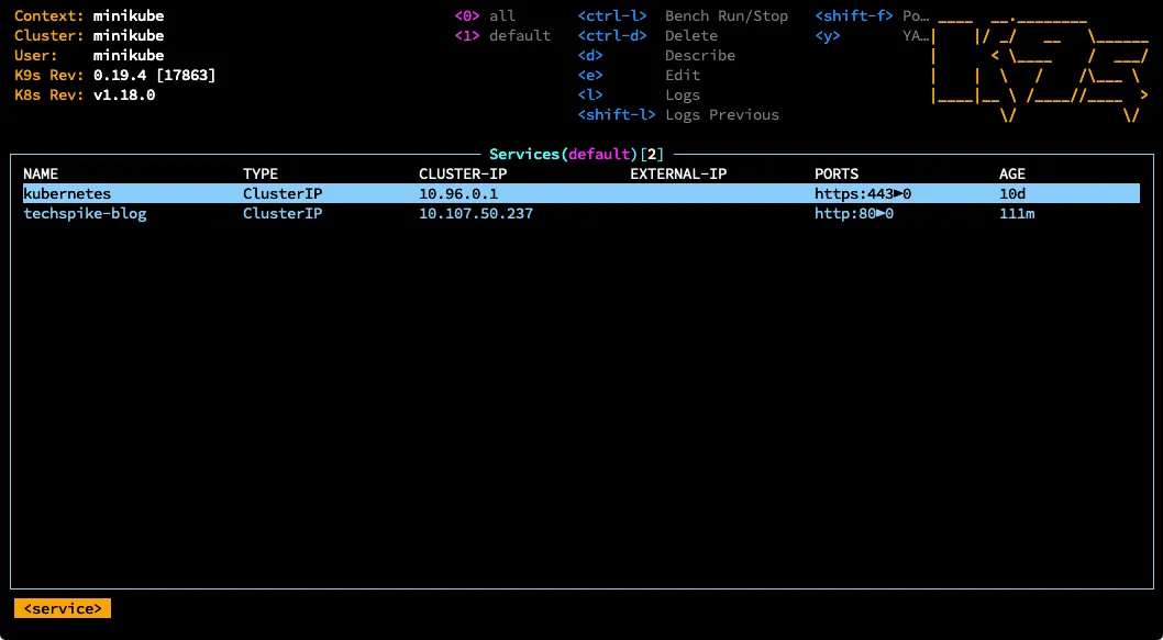 Selecting a resource type in K9s