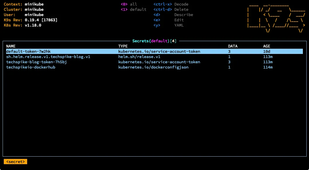 Selecting a resource type in K9s